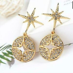 Gold star and rhinestone earrings